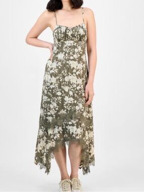 Textured Scoop Neck Slip Dress with Lace